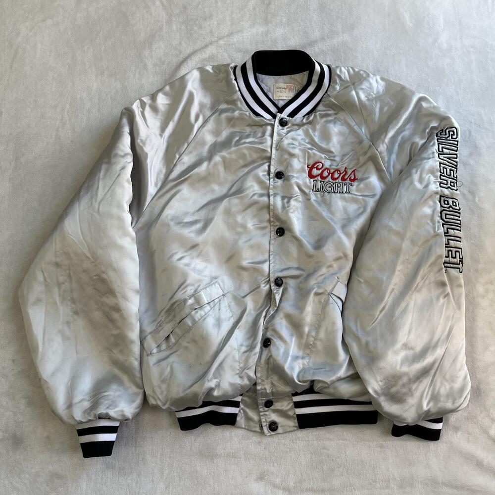Vintage Coors Light Jacket Mens Large Silver Bomber Silver Bullet King Louie